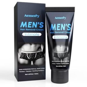 Hair Removal Cream for Men - Painless Depilatory Cream for Manscaping Unwanted Coarse Hair - Suitable for All Skin Types and Sensitive - Infused with Aloe Vera and Vitamin E - 4.2 Fl Oz