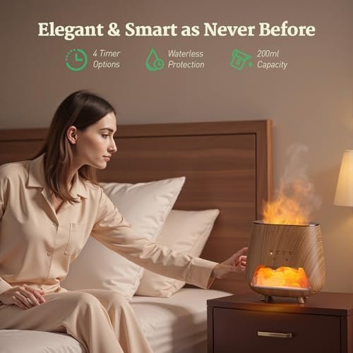 Essential Oil Diffuser for Home: 200ml Aromatherapy Diffuser with Himalayan Pink Salt Rock, Cool Mist Humidifier with Auto Off Function and 9 Colors LED Night Light for Bedroom - Image 3