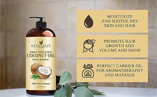 Handcraft Blends Fractionated Coconut Oil - 16 Fl Oz - 100% Pure and Natural - Premium Grade Carrier Oil for Skin, Hair and Body - Massage - Hair Tonic - Image 6