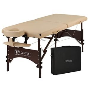 Master Massage 28" Argo Portable Massage Table in Cream with Walnut Legs- Spa Bed for Tabletop Exercise & Massage- Beauty Bed Tattoo Bed- Lash Table