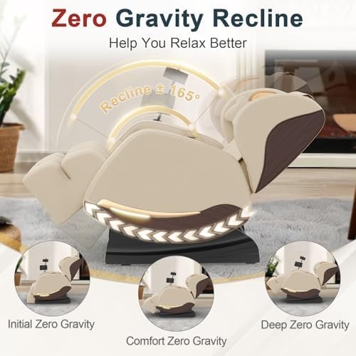 2025 Massage Chair, Massage Chairs Full Body and Recliner with 10 Fixed Points, Zero Gravity, Wood Grain Leather, Foot Massage, Airbags, Lumbar Heating, Bluetooth and Control Screen (Creamy White) - Image 6