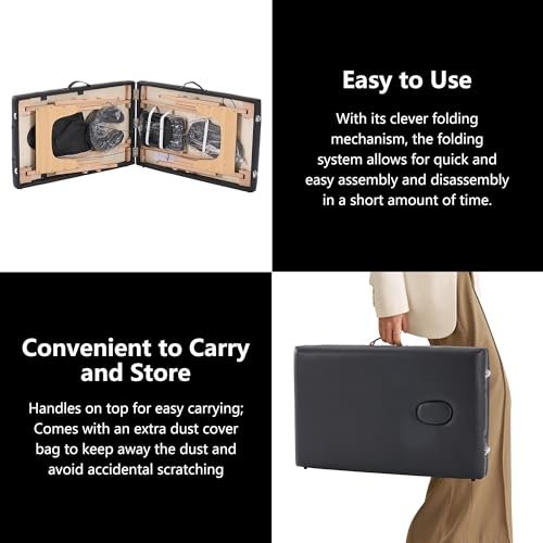 YOUNIKE Portable Foldable Massage Table - Adjustable Height Lightweight Wooden Frame Spa Bed for Tattoo, Facial, Lash, Physical Therapy, Home & Salon Use with Accessories & Non-Woven Bag, Black - Image 7