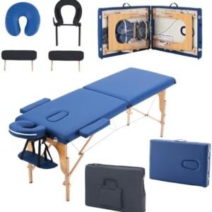 Massage Table Portable, Foldable Bed Adjustable Height w/Carry Bag, Spa Lash Tattoo, 73x24x34 inch, Blue