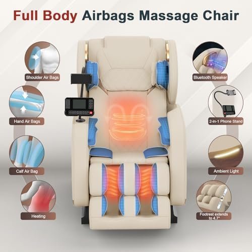 2025 Massage Chair, Massage Chairs Full Body and Recliner with 10 Fixed Points, Zero Gravity, Wood Grain Leather, Foot Massage, Airbags, Lumbar Heating, Bluetooth and Control Screen (Creamy White) - Image 7