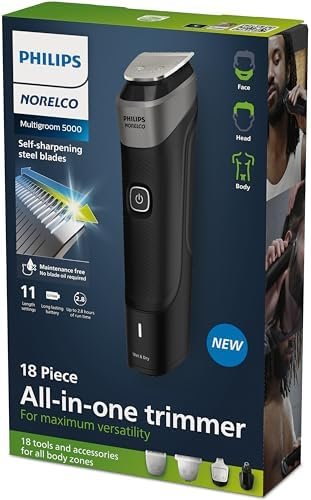 Philips Norelco Multigroom Series 5000 18 Piece, Beard Face, Hair, Body and Intimate Hair Trimmer for Men - NO BLADE OIL MG5910/49 - Image 16