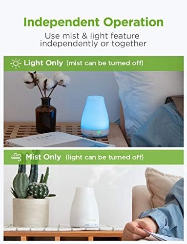 InnoGear Essential Oil Diffuser, Premium 5-in-1 Diffusers for Home Scent Aromatherapy Diffuser Air Desk Humidifier for Bedroom Large Room Office 7 Color LED 2 Mist Mode Waterless Auto Off, Basic White - Image 4