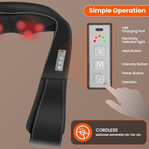 AMZPONY® Cordless Neck Massager for Pain Relief Deep Tissue, Rechargeable Shiatsu Neck and Back Massager with Heat Kneading Shoulder Massage for Body Muscle Pain Relief,Gifts for Dad Mom Friends - Image 6