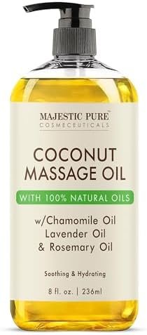 MAJESTIC PURE Coconut Massage Oil for Massage Therapy - Refreshing, and Relaxing - Natural Oils - for All Skin Types - Men and Women - 8 fl oz
