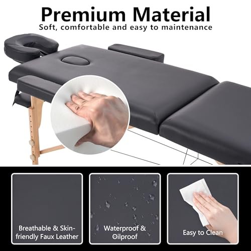 YOUNIKE Portable Foldable Massage Table - Adjustable Height Lightweight Wooden Frame Spa Bed for Tattoo, Facial, Lash, Physical Therapy, Home & Salon Use with Accessories & Non-Woven Bag, Black - Image 3