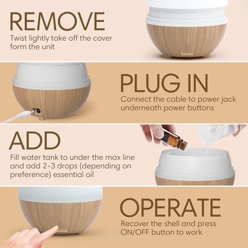 SALKING Essential Oil Diffuser (Set of 2), 100ml Small Aromatherapy Diffuser with Auto Shut-Off, Ultrasonic Diffusers for Essential Oils, Cool Mist Humidifier with Warm White Lights, for Office Home - Image 7