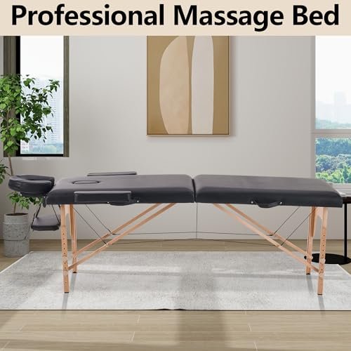 YOUNIKE Portable Foldable Massage Table - Adjustable Height Lightweight Wooden Frame Spa Bed for Tattoo, Facial, Lash, Physical Therapy, Home & Salon Use with Accessories & Non-Woven Bag, Black - Image 9