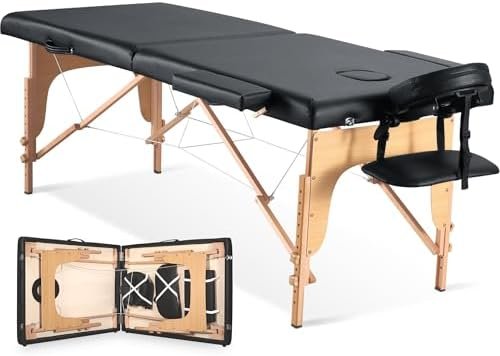 CHRUN Massage Table Portable Lash Bed Wide Massage Bed Beauty Spa Tattoo Face Cradle Height 35Inch Adjustable 2 Fold with Bag Black