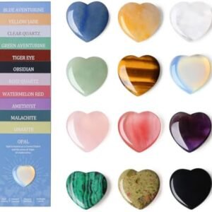 DUQGUHO 1 Inch Hearts Crystals and Healing Stones Reiki Gems Healing Crystals Amethyst Crystal Hearts Set Rose Quartz Heart Shaped Crystals Bulk Polished Gemstones Spiritual Gifts for Women 12 PCS