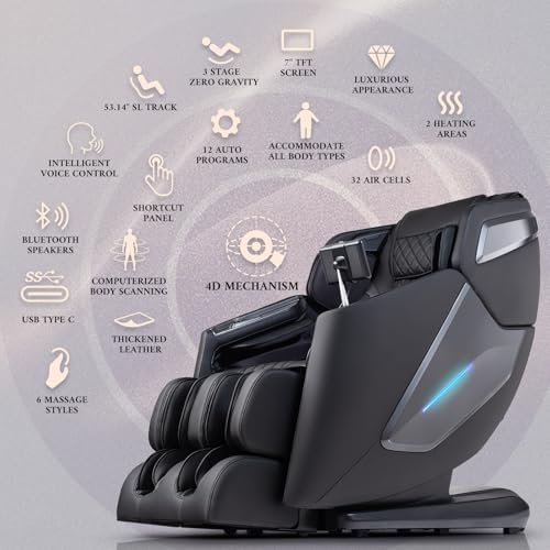 4D Massage Chair, Full Body Massage Chair, Zero Gravity Recliner w/Intelligent Voice Control, 53.14" SL Track, Electric Calfrest Extension, 12 Auto Modes, USB Type-C, Bluetooth Speaker, TFT Screen - Image 2