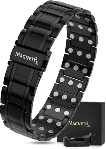 MagnetRX® 3X Strength Magnetic Bracelets for Men – Effective Titanium Mens Magnetic Bracelet – Premium Fold–over Clasp & Adjustable Length with Sizing Tool & Gift Box (Black)
