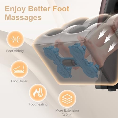 2025 Massage Chair Full Body, Zero Gravity Massage Chair with 10 Fix Rollers, Heating, Foot Massage, Auto Modes, Bluetooth Speaker, Touch Screen Controller (Brown Premium) - Image 7
