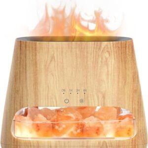 SALKING 2-in-1 Ultrasonic Essential Oil Diffuser & Himalayan Salt Lamp, Aromatherapy Diffuser Cool Mist Humidifier with Auto Off Function, 100% Pure Himalayan Pink Salt Rock, 150ml (Wooden Grain)