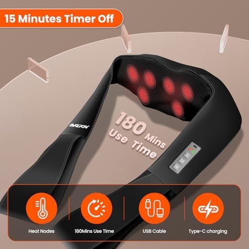 AMZPONY® Cordless Neck Massager for Pain Relief Deep Tissue, Rechargeable Shiatsu Neck and Back Massager with Heat Kneading Shoulder Massage for Body Muscle Pain Relief,Gifts for Dad Mom Friends - Image 5
