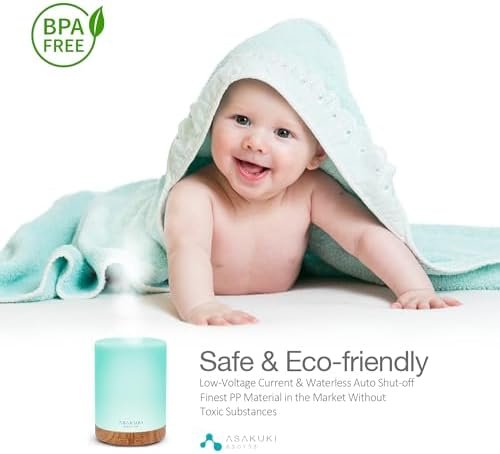 ASAKUKI 300ML Essential Oil Diffuser, Quiet 5-in-1 Premium Humidifier, Home Fragrance Aroma Diffuser with 7 LED Color Changing Light and Auto-Off Switch -Light Brown - Image 4