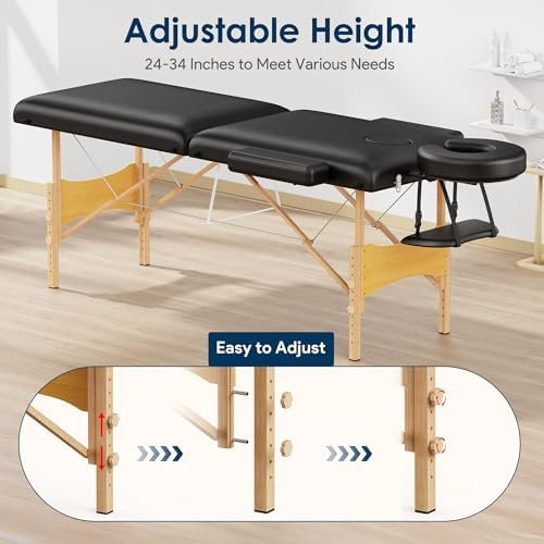Brelley Massage Table Portable Wooden Lash Bed 24" Wide Adjustable Height 2-Fold Spa Table Foldable Tattoo Bed - Image 4