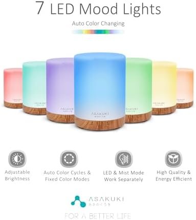 ASAKUKI 300ML Essential Oil Diffuser, Quiet 5-in-1 Premium Humidifier, Home Fragrance Aroma Diffuser with 7 LED Color Changing Light and Auto-Off Switch -Light Brown - Image 2
