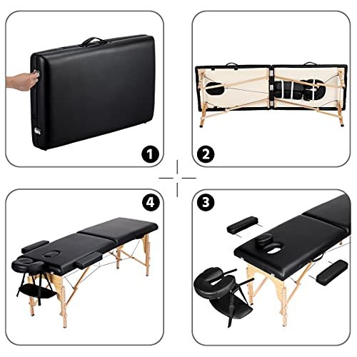Yaheetech Massage Table Portable Lash Beds Spa Bed Massage Couch Foldable Spa Tables Adjustable 2 Fold with Non-Woven Bag 24 inch, Black - Image 7