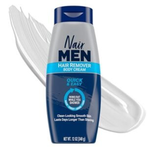Nair Men Hair Remover Body Cream, Quick and Easy Body Hair Removal Cream for Men, Aloe and Lanolin, Dermatologist Tested, 12 Oz