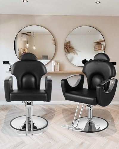 Black Salon Barber Chair, Reclining Salon Chair for Hair Stylist for Home, Barber Chair with Hydraulic Pump, 360° Swivel, Beauty Hairdresser Chair Equipment for Spa, Tattoo, and Shampoo - Image 2