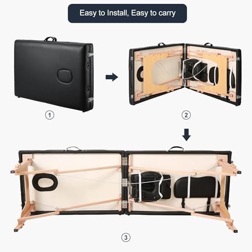 CHRUN Massage Table Portable Lash Bed Wide Massage Bed Beauty Spa Tattoo Face Cradle Height 35Inch Adjustable 2 Fold with Bag Black - Image 7