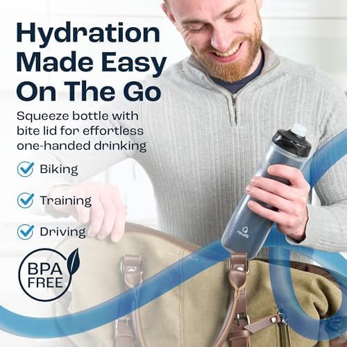 AQUAFIT Insulated Water Bottle - 20oz Leakproof Sports Water Bottle with Bite Lid, Bike Water Bottle, Easy Squeeze Water Bottles, Spill Proof for Cycling Bicycle - Fits Most Bike Cages (Blue) - Image 2