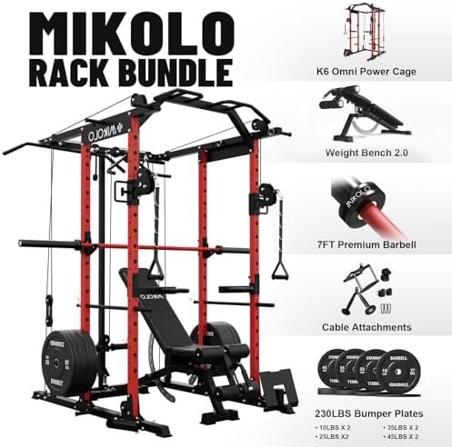 Mikolo Power Cage, Power Rack with Cable Crossover System, 1500LBS Squat Rack with LAT Pull Down System, Workout Cage with Pulley System for Fitness Home Gym - Image 2