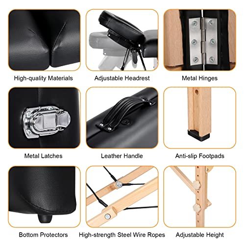 Yaheetech Massage Table Portable Lash Beds Spa Bed Massage Couch Foldable Spa Tables Adjustable 2 Fold with Non-Woven Bag 24 inch, Black - Image 9