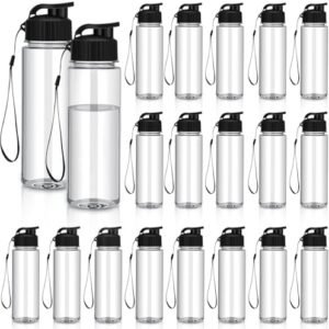 Mifoci 20 Pieces Water Bottle Bulk 17 oz Plastic Water Bottles Bulk Gym Sports Adults Reusable Large Bottles with Leak Proof Flip Top for Party Outdoor(Regular Style,Black)
