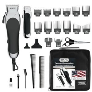Wahl Clipper USA Deluxe Corded Chrome Pro, Complete Hair and Trimming Kit, Includes Corded Clipper, Cordless Battery Trimmer, and Styling Shears, for a Cut Every Time - Model 79524-5201M