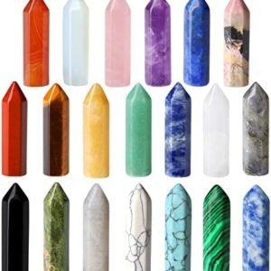 QINJIEJIE 20 PCS Healing Crystals Stones Sets Wands Bulk Natural Pocket Amethyst Crystal Rose Quartz Assorted Pointed Reiki Gemstones Polished Energy Meditation Chakra Christmas Gift Stocking Stuffers