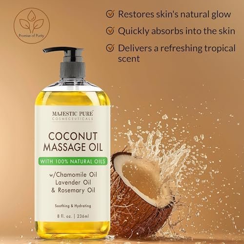 MAJESTIC PURE Coconut Massage Oil for Massage Therapy - Refreshing, and Relaxing - Natural Oils - for All Skin Types - Men and Women - 8 fl oz - Image 4