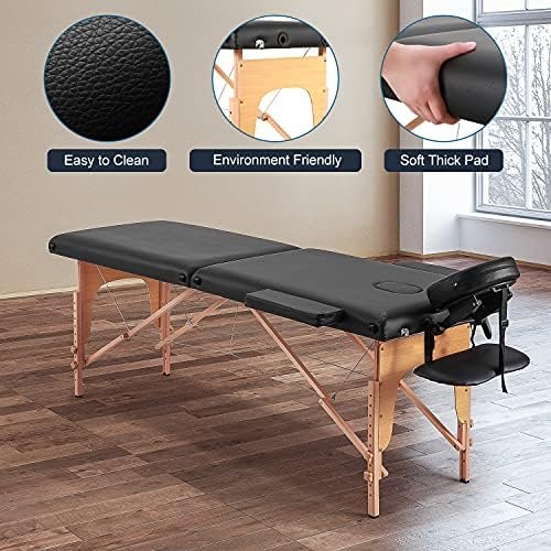 CHRUN Massage Table Portable Lash Bed Wide Massage Bed Beauty Spa Tattoo Face Cradle Height 35Inch Adjustable 2 Fold with Bag Black - Image 9