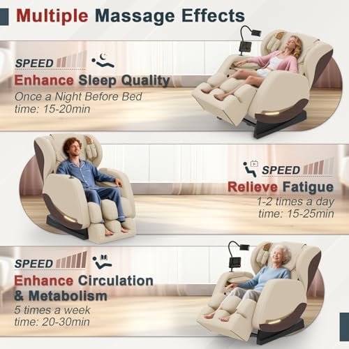 2025 Massage Chair, Massage Chairs Full Body and Recliner with 10 Fixed Points, Zero Gravity, Wood Grain Leather, Foot Massage, Airbags, Lumbar Heating, Bluetooth and Control Screen (Creamy White) - Image 4