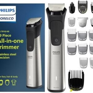 Norelco Philips Multigroom 7000 Series, All-in-One Trimmer, Beard Trimmer and Hair Clipper, 19-Piece Men's Grooming Kit for Beard, Head, Hair, Body, and Face, Soft Pouch, MG7910/49
