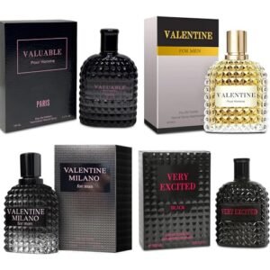 Men's Cologne Gift Set Include Valentine Milano,Valentine,Very Excited & Valuable Paris - 3.4 Fl Oz Each | Vanilla Bourbon, Leather & Amber Floral Fragrance | Luxury Eau de Toilette Quartet
