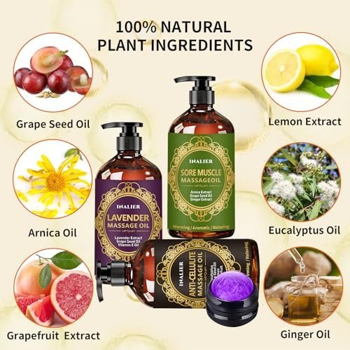 Massage Oil for Massage Therapy,Massage Kit Gifts for Women Men, 3 Pack Cellulite,Sore Muscle & Lavender Massage Body Oils with Massage Ball, Christmas Gifts Stocking Stuffers - Image 2