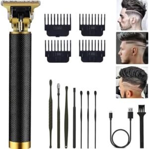 Professional Cordless Hair Clipper and Trimmer for Men, T Blade Zero Gapped Rechargeable Beard Shaver, Hair Cutting Kit With Ear Spoon Tool Set, Black