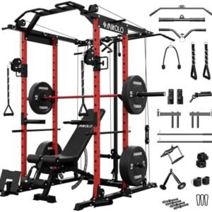 Mikolo Power Cage, Power Rack with Cable Crossover System, 1500LBS Squat Rack with LAT Pull Down System, Workout Cage with Pulley System for Fitness Home Gym