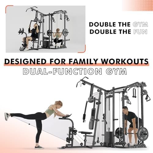 GMWD SmithΔ Machine Power Cage, Multi-Function Home Gym System with Cable Crossover System, Dual-Sided Workout Station with 121LBS Weight Stack, Power Rack, Functional Trainer, All in One Home Gym - Image 2
