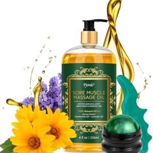 Sore Muscle Massage Oil for Massage Therapy, with Massage Roller Ball & Thumb Saver Massager, Body Massage Oil for Muscle Relaxing, Soothes Joints & Muscles with Arnica, Lavender Oil(8 Fl Oz)