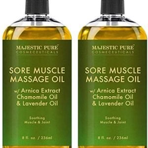 MAJESTIC PURE Arnica Sore Muscle Massage Oil for Massage Therapy - Refreshing, and Relaxing - Natural Oils with Lavender & Chamomile Essential Oils - All Skin Types - Men & Women - 8 fl oz (Pack of 2)