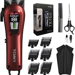 Hair Clippers for Men Professional Clippers for Men Cordless&Corded Barber Clippers for Hair Cutting & Grooming. Rechargeable Hair Trimmer Kit for Household (Red)