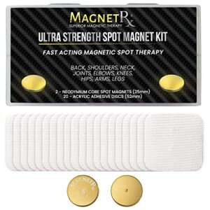 MagnetRX® Magnetic Spot Kit – Ultra Strength Body Magnets 14,200 Gauss – Effective Large Magnets for Body, Back, Shoulders, Knee, HIPS, and Neck (2 Magnets + 20 Adhesives)