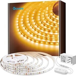 Govee Warm White LED Strip Lights, Bright 300 LEDs, 3000K Dimmable Light Strip 16.4ft with Control Box, LED Lights for Bedroom, Kitchen Cabinets, Living Room, ETL Listed Adapter Included