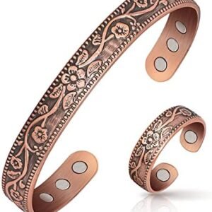 Lymphatic Drainage Ring & Copper Bracelet for Women, Magnetic Lymph Detox Ring and Magnetic Copper Bracelet, 100% Solid Pure Copper Jewelry Gift